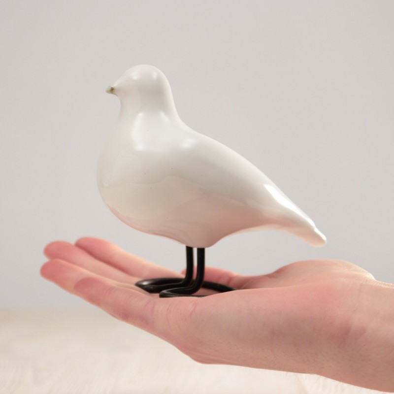 White Ceramic Pigeon | Decorative Dove Figurine | Handmade Bird Sculpture