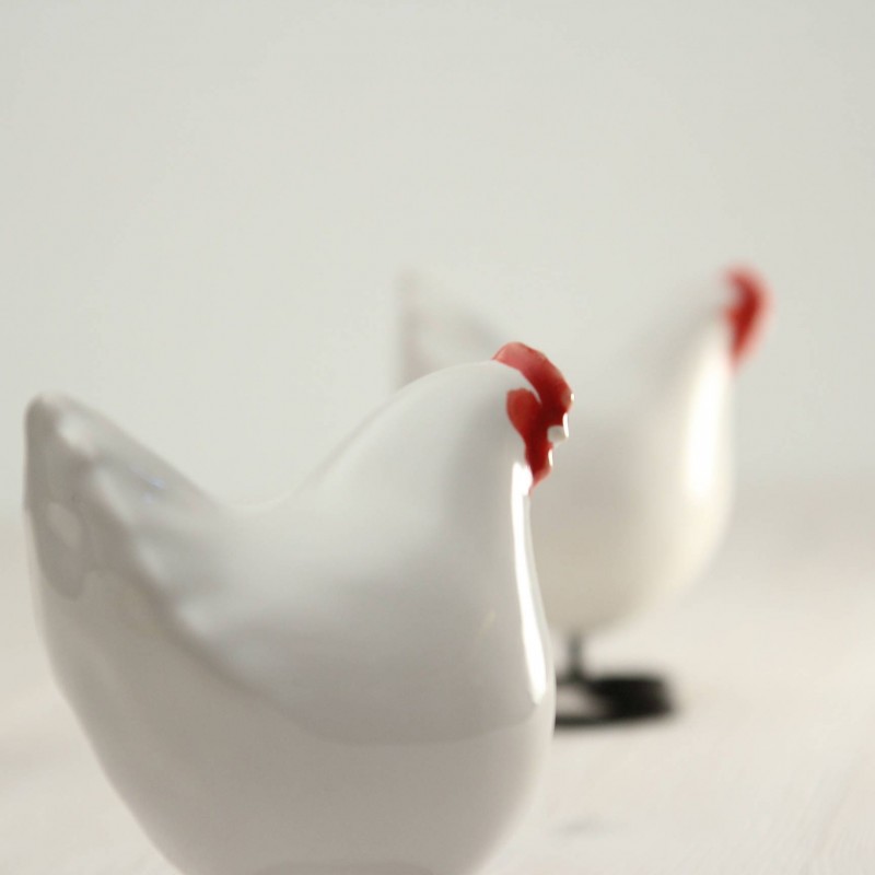 White Decorative Hen | Small Ceramic Chicken Figurine | Country Bird Decor