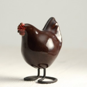 Brown Ceramic Chicken | Handmade Decorative Bird | Country Decor