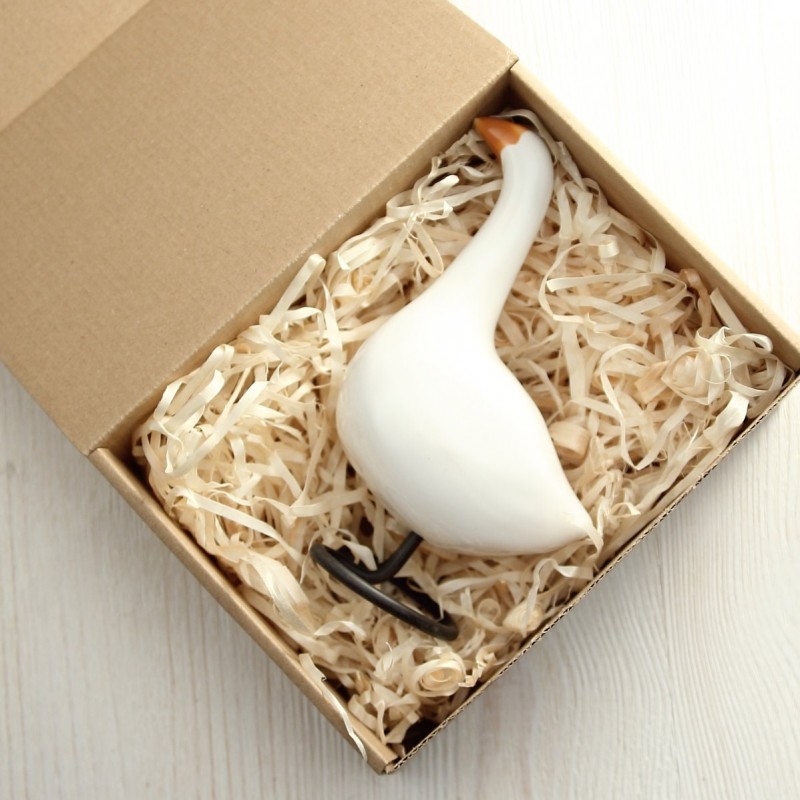 Decorative Ceramic Goose | White Handmade Bird | Country Decor