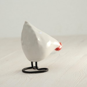 White Ceramic Chicken | Decorative Hen Figurine | Small Handmade Bird